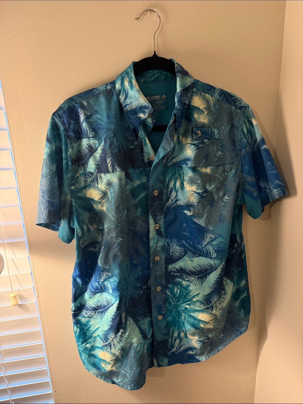 Reel Legends Blue Tropical Palm Short-Sleeve Button-Down